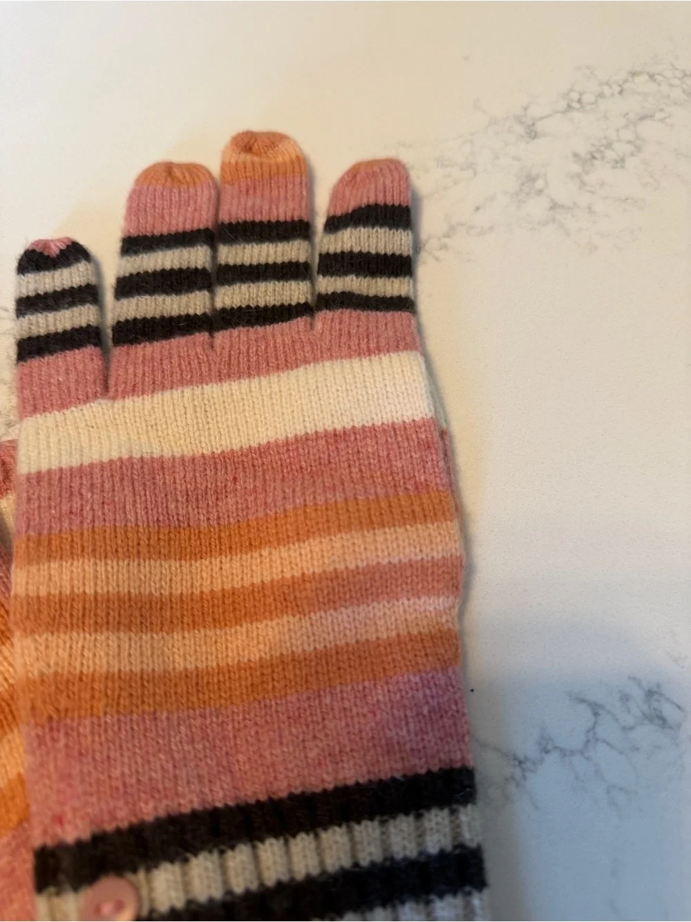 LOFT womens Pink, Cream, Tan & Black Striped Knit Gloves